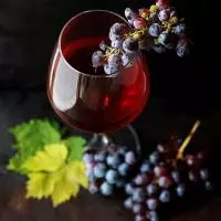 Un verre de vin rouge avec des grappes de raisin noir